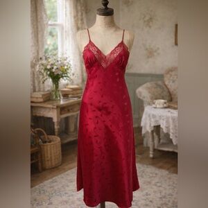 Vintage Late 1970s Early 1980s Linda Lingerie Red Maxi Slip